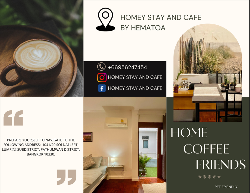 "Gemütliches Boutique-Hotel in Bangkok – Homey Stay and Café by Hematoa, hundefreundlich mit stilvollen Zimmern und Café im Erdgeschoss."